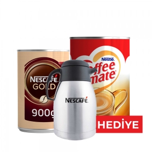 Nescafe Gold 900 Gr Teneke + Nestle Coffee Mate Kahve Kreması 2 Kg Alana Çelik Termos 1.5 Lt HEDİYE