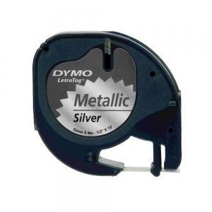 Dymo Letratag Metalik Etiket 12 mm x 4 m Gri